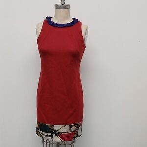 Elie Tahari Red & Purple Wool Blend Sleeveless Dress Size 4